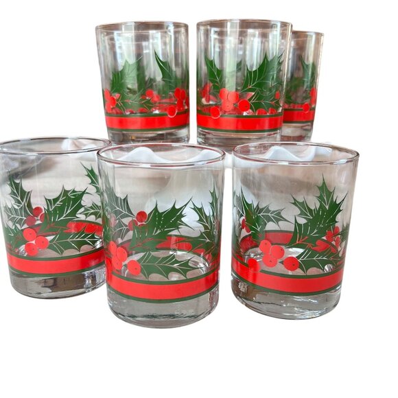 Vintage Holly Berry Tumblers Set Of 8 from Libbey Bon Vivant Collection-Libbey - Picture 1 of 12